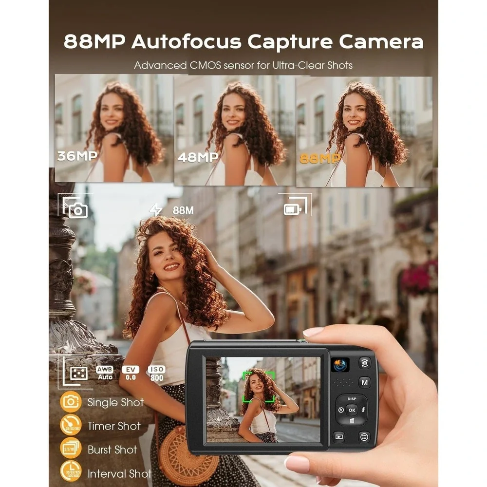 8K Digital Camera 88MP WiFi Vlogging Camera Dual Lens 16X Zoom Compact Travel